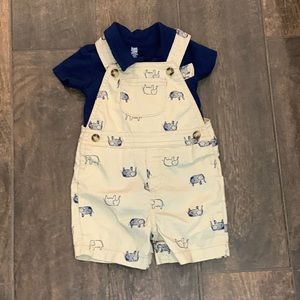 Just One You elephant overalls with navy blue polo size 9M